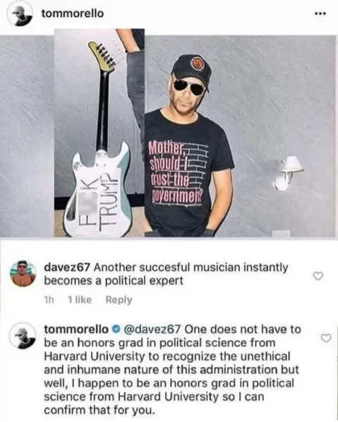 Tom Morello critica públicamente a Trump